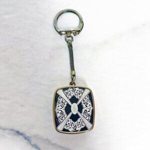 Vintage Sankyo Music Box Keychain black gold and silver